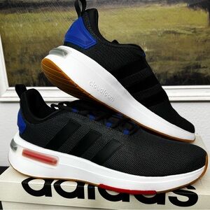 New adidas Men's Black Sneakers with Blue Accents and Gum Outsole Racer TR23
